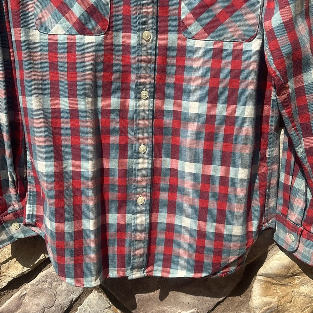 J. Crew Men’s Flannel Heavyweight Red Blue Button Down Sz Medium Preppy NWT
